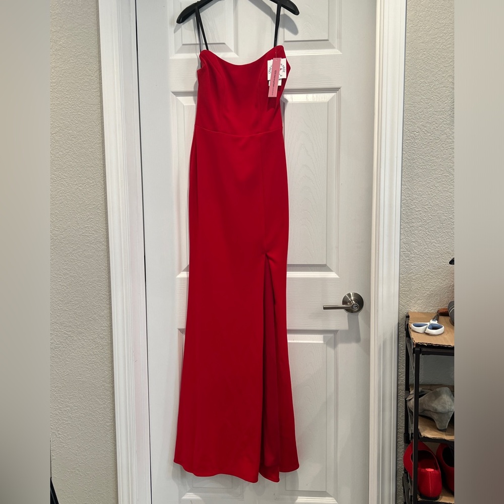 Aqua Strapless Red Dress - Picture 2 of 7